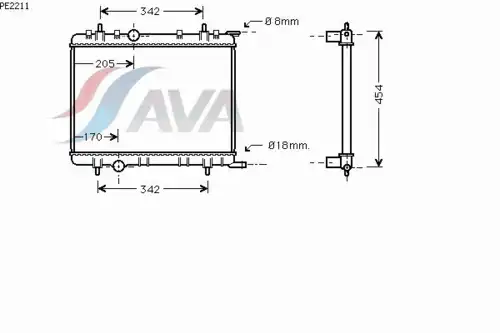 Радиатор системы охлаждения двигателя AVA PE2211