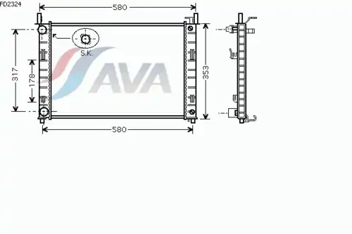 Радиатор системы охлаждения двигателя AVA FD2324