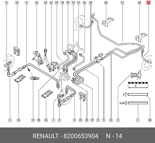 шланг тормозной перед. Ren 8200653904 RENAULT