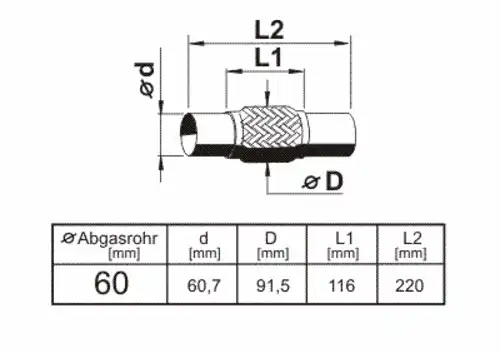 Гофра глушителя ERNST 460132 L= d=