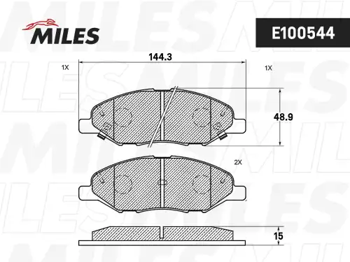 Тормозные колодки дисковые передняя ось MILES E100544