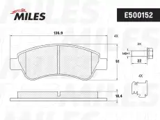 Тормозные колодки дисковые передняя ось MILES E500152