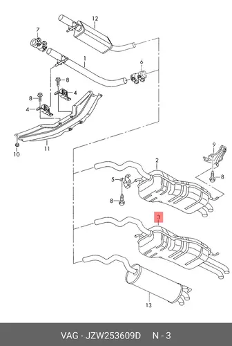 Задний глушитель JZW253609D VAG