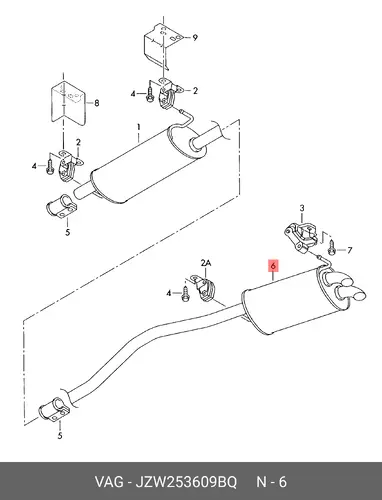 JZW253609BQ, Задний глушитель VAG