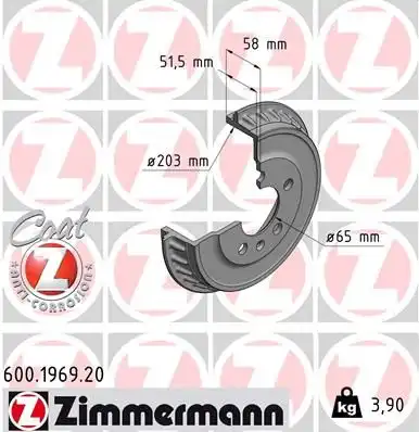 Тормозной барабан ZIMMERMANN 600.1969.20