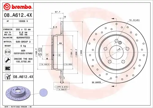 Тормозной диск BREMBO 08A6124X