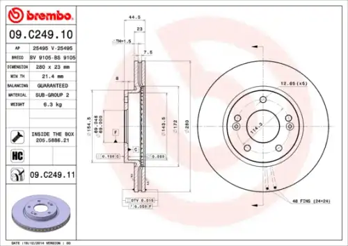 Тормозной диск BREMBO 09C24910