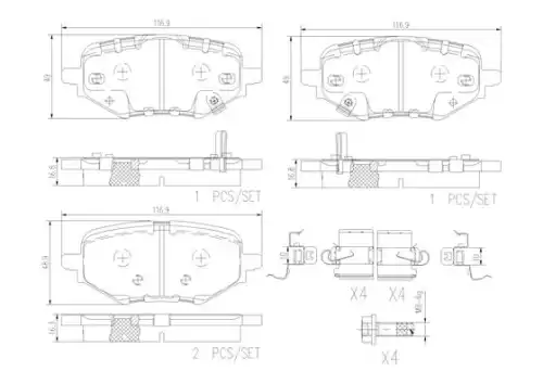 Тормозные колодки дисковые задняя ось BREMBO P28107N