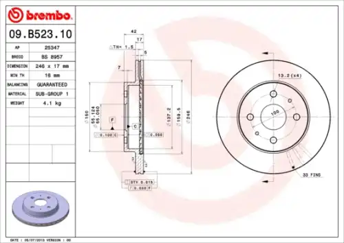 Тормозной диск BREMBO 09B52311
