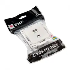 Стокгольм Механизм Розетки с 2USB type-A type-C белый EKF EYR2USBTYPEC