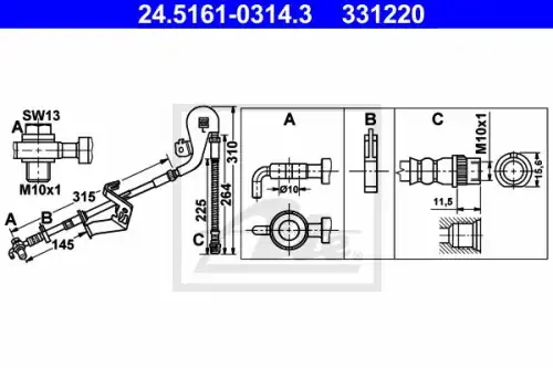 Шланг торм.CITROEN C5 08=> 24.5161-0314.3 ATE