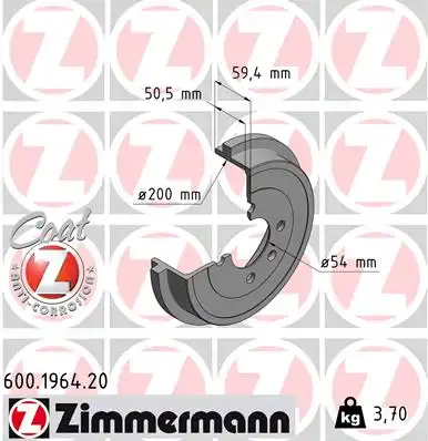 Тормозной барабан ZIMMERMANN 600.1964.20