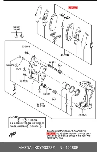 Тормозные колодки дисковые MAZDA KDY93328Z