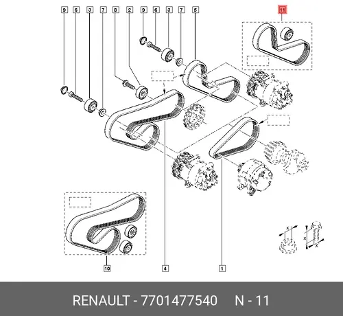 Ремень генер D4F+ролик 7701477540 RENAULT