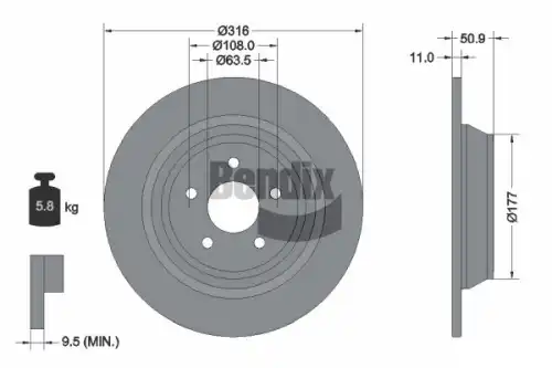 Тормозной диск BDS1560 BENDIX