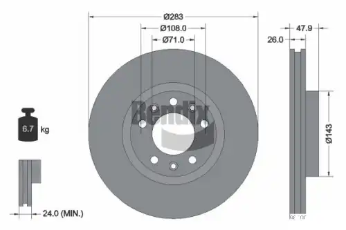 Тормозной диск BDS1045 BENDIX