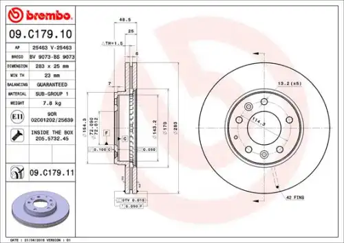 Тормозной диск BREMBO 09C17910