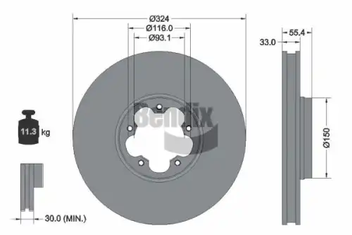 Тормозной диск BDS2330 BENDIX