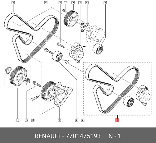 КОМПЛЕКТ РЕМНЯ ГЕНЕРАТОРА (RENAULT) 7701475193
