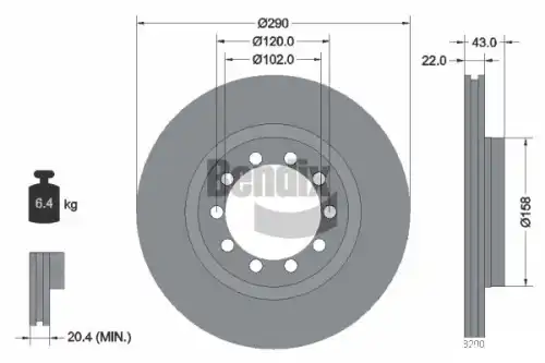 Тормозной диск BENDIX BDS1808 вентилируемый , передняя ось