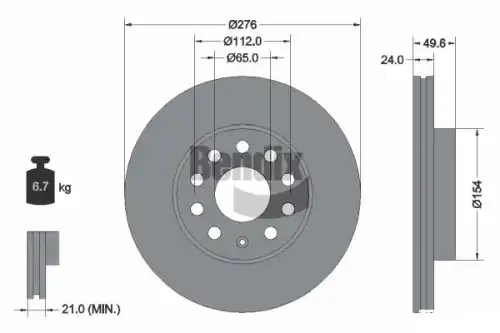 Тормозной диск BENDIX BDS1175HC вентилируемый , передняя ось