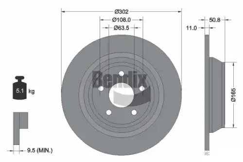 Тормозной диск BENDIX BDS1678 полный , задняя ось