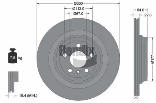 Тормозной диск BENDIX BDS1696HC вентилируемый , задняя ось