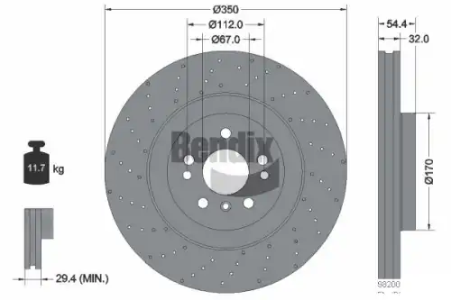 Тормозной диск BENDIX BDS1664HC вентилируемый, перфорированный , передняя ось