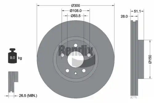 Тормозной диск BENDIX BDS1680 вентилируемый , передняя ось