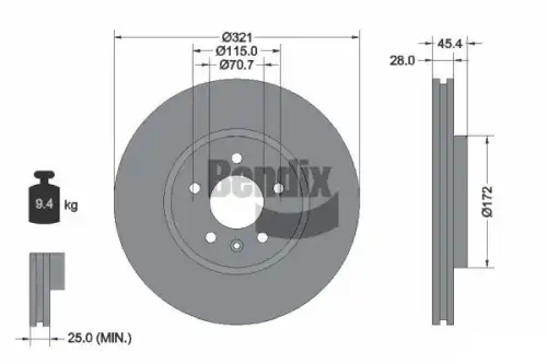 Тормозной диск BENDIX BDS2030HC вентилируемый , передняя ось