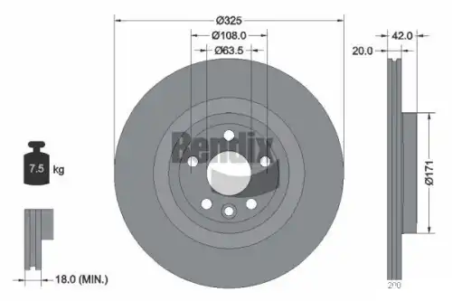 Тормозной диск BENDIX BDS1611HC вентилируемый , задняя ось