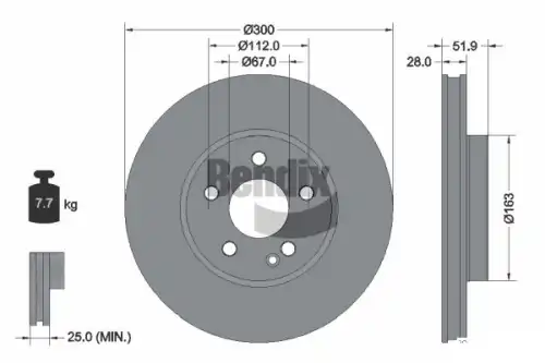 Тормозной диск BENDIX BDS1556 вентилируемый , передняя ось