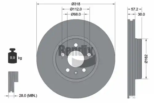 Тормозной диск BENDIX BDS1488HC вентилируемый , передняя ось