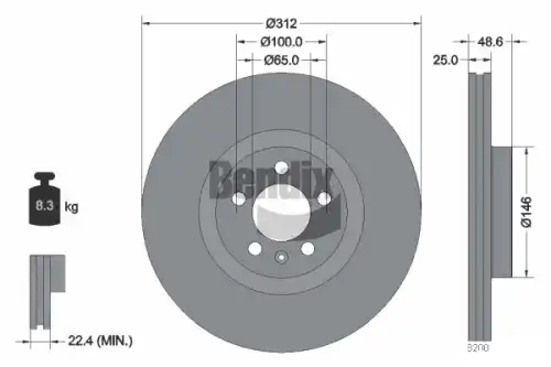 Тормозной диск BENDIX BDS1589 вентилируемый , передняя ось