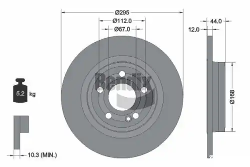 Тормозной диск BENDIX BDS1620 полный , задняя ось