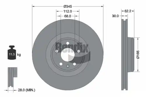 Тормозной диск BENDIX BDS1574HC вентилируемый , передняя ось