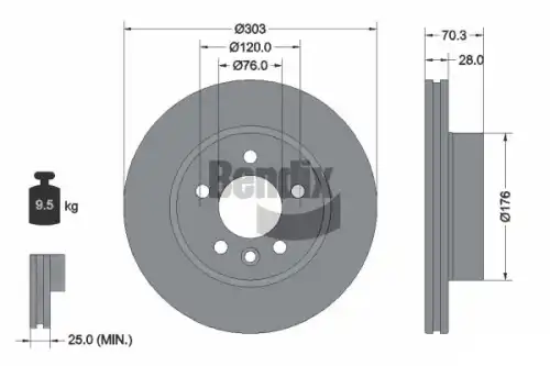 Тормозной диск BENDIX BDS1540 вентилируемый , передняя ось