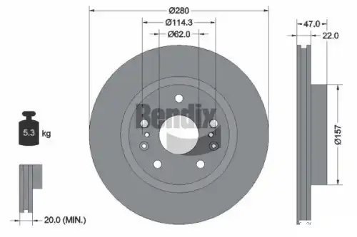 Тормозной диск BENDIX BDS1443 вентилируемый , передняя ось