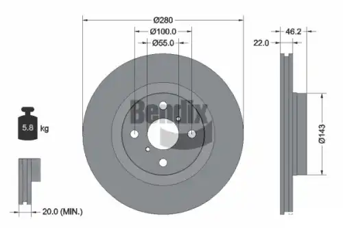 Тормозной диск BENDIX BDS1514 вентилируемый , передняя ось