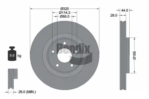 Тормозной диск BENDIX BDS1428 вентилируемый , передняя ось