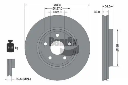 Тормозной диск BENDIX BDS2166 вентилируемый , передняя ось