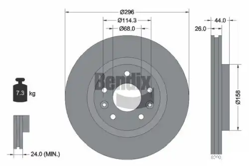 Тормозной диск BENDIX BDS1217 вентилируемый , передняя ось