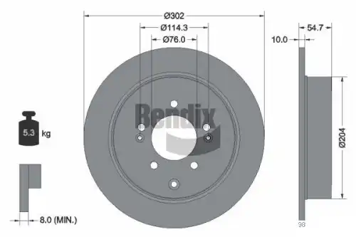 Тормозной диск BENDIX BDS1578 полный , задняя ось