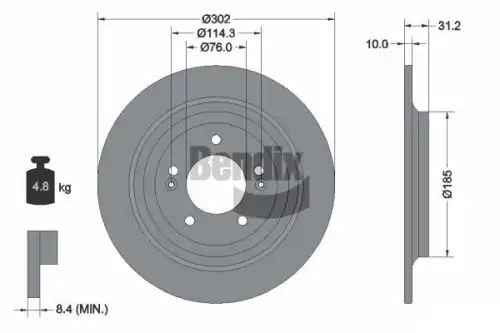 Тормозной диск BENDIX BDS1569 полный , задняя ось