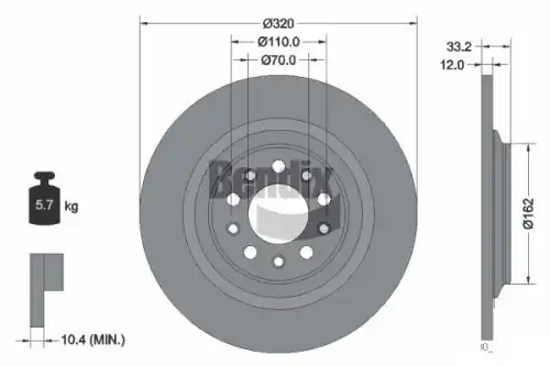Тормозной диск BENDIX BDS2245 полный , задняя ось