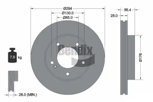 Тормозной диск BENDIX BDS1813 вентилируемый , передняя ось