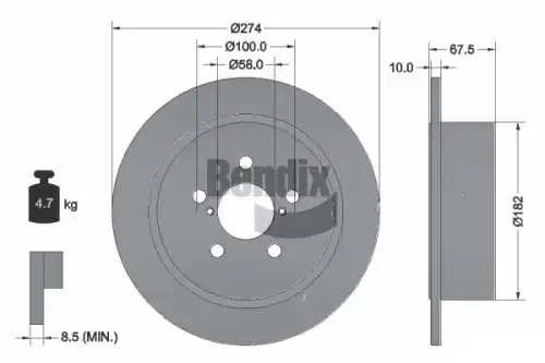 Тормозной диск BENDIX BDS1845 полный , задняя ось