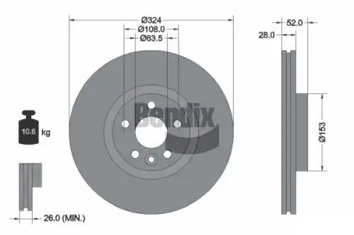 Тормозной диск BENDIX BDS1567HC вентилируемый , передняя ось