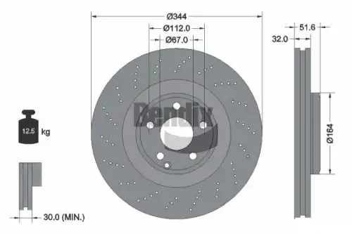 Тормозной диск BENDIX BDS1537HC вентилируемый, перфорированный , передняя ось