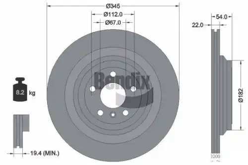 Тормозной диск BENDIX BDS1493 вентилируемый , задняя ось